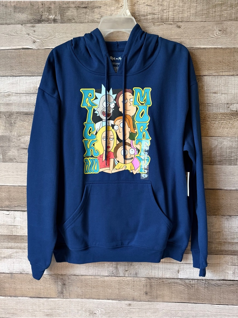 Rick and Morty Graphic Hoodie Men's Large Blue Pullover Kangaroo Pocket NWT